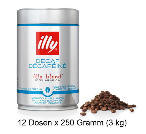illy Espresso, illycaffè in Bohnen, entkoffeiniert, 12 x 250 Gramm Dose Sparpreis